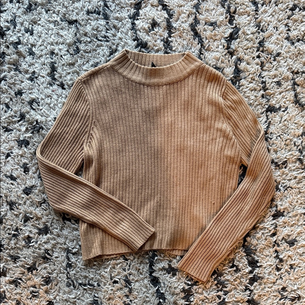 Divided Tan Ribbed Turtleneck Sweater